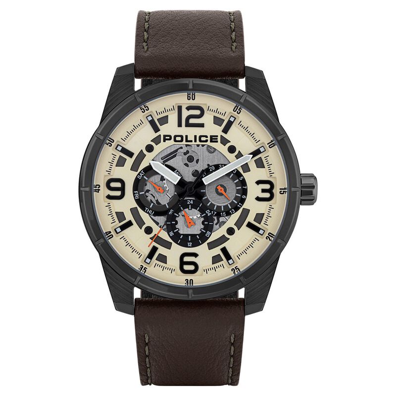 Police Quartz Multifunction Beige Dial Leather Strap Watch for Men