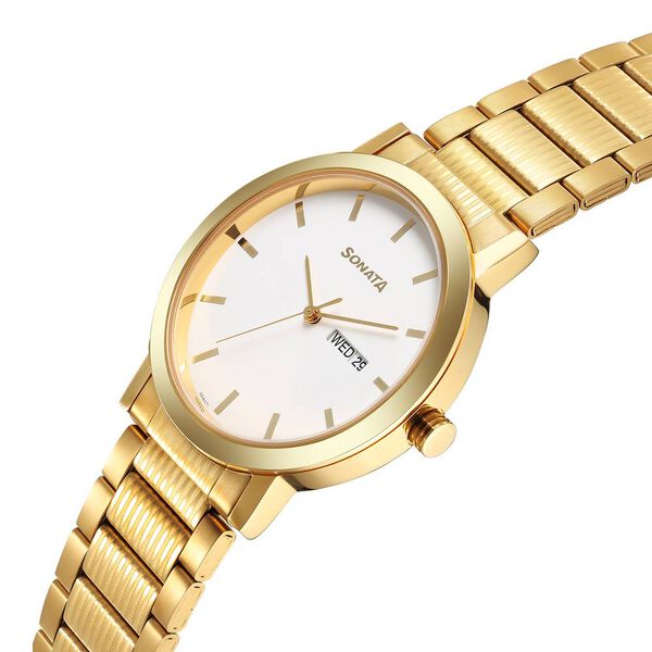 Sonata Utsav Quartz Analog with Day and Date White Dial Stainless Steel Strap Watch for Men - image number 2