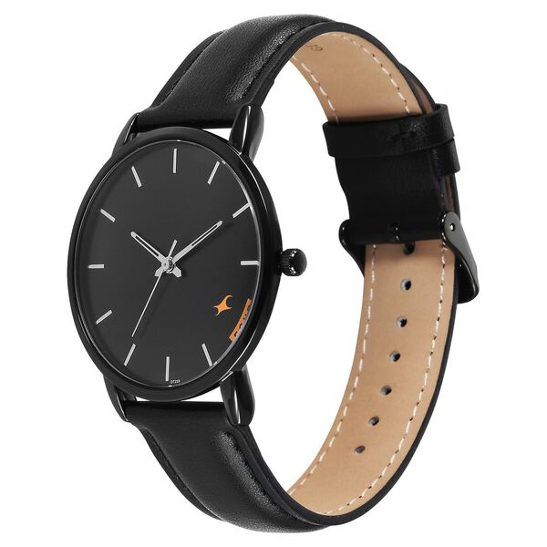 Fastrack Stunners Quartz Analog Black Dial Black Leather Strap Watch For Guys - image number 2