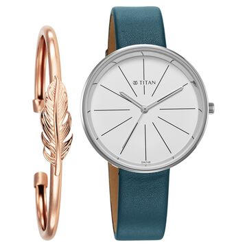 Titan Stackables Quartz Analog White Dial Leather Strap Watch For Women