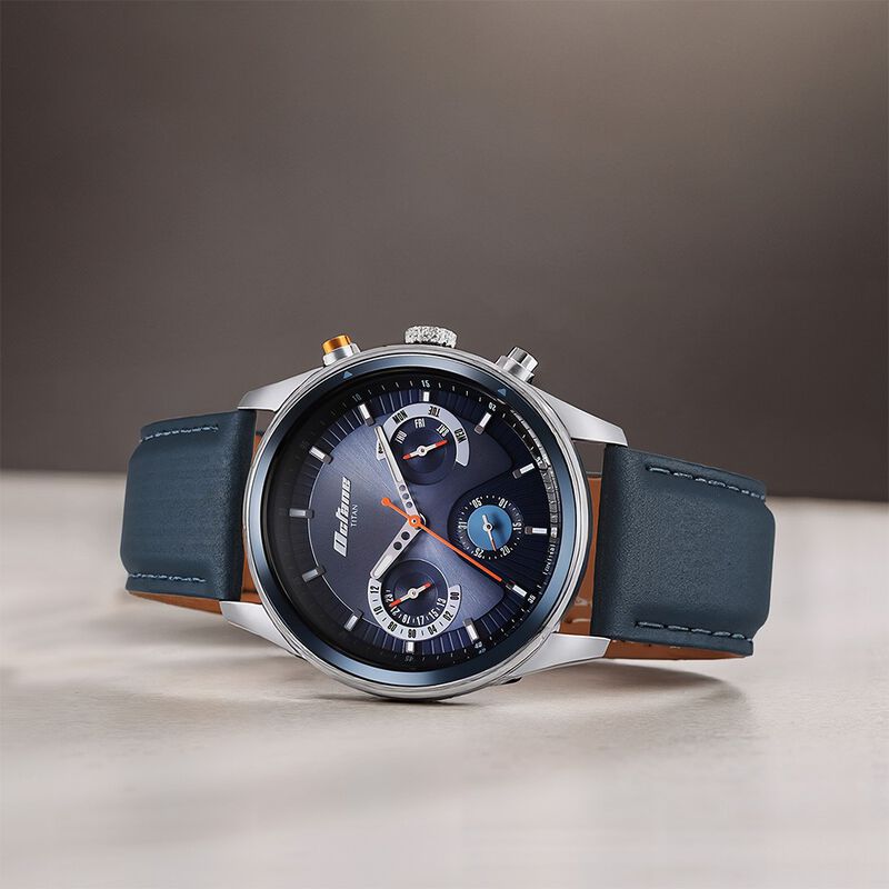 Titan Octane Quartz Multifunction Blue Dial With Blue Leather Strap Watch For Men