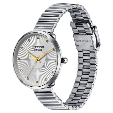 Sonata Poze Quartz Analog White Dial Stainless Steel Strap Watch For Women