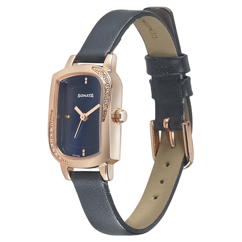 Buy Online Sonata Blush Blue Dial Women Watch With Leather Strap