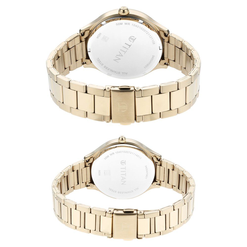 Buy Online Titan Bandhan Silver Dial Quartz Multifunction Stainless Steel Strap watch for Couple. 9400494204ym01 p Titan