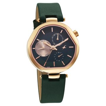 Fastrack Tick Tock Quartz Multifunction Green Dial Leather Strap Watch For Girls