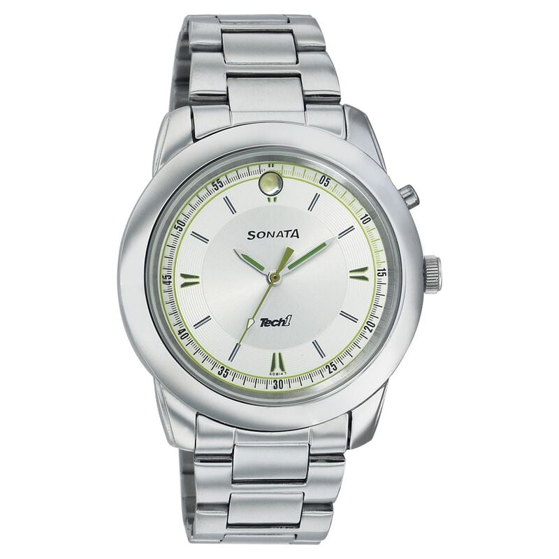 Sonata Quartz Analog Silver Dial Stainless Steel Strap Watch for Men