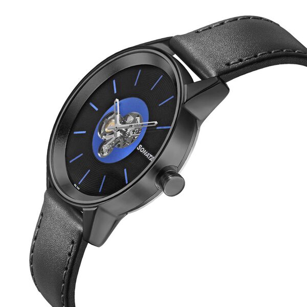Sonata Quartz Multifunction Blue Dial Leather Strap Watch for Men - image number 2