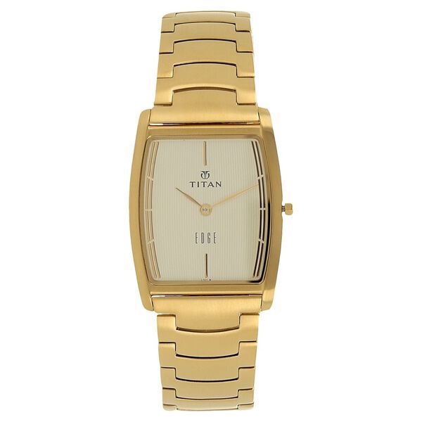 Titan Edge Quartz Analog Champagne Dial Stainless Steel Strap Watch for Men - image number 0