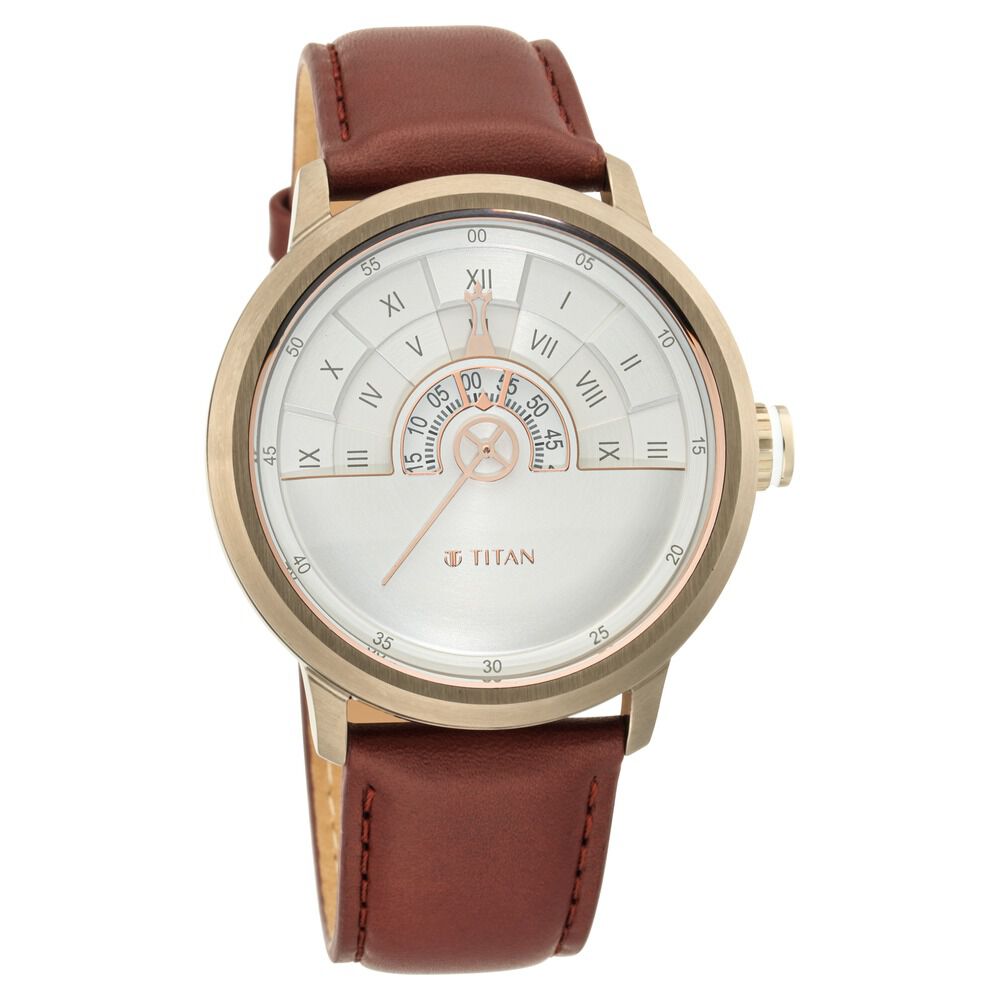 Titan Grandmaster White Dial Quartz Analog Leather Strap Watch for Men