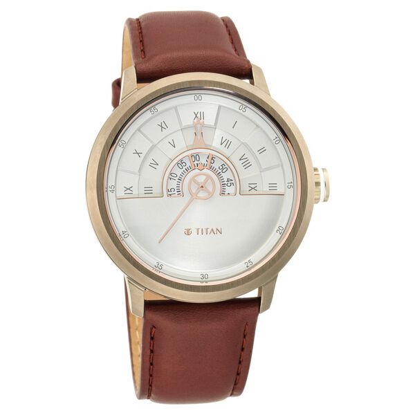 Titan Grandmaster White Dial Quartz Analog Leather Strap Watch for Men - image number 0