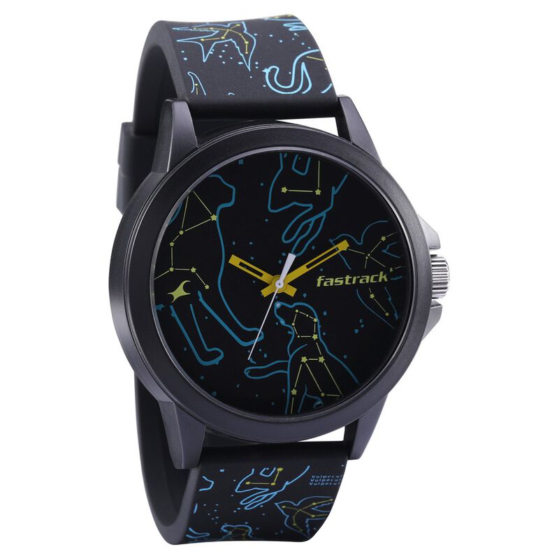 Buy Online Fastrack Space Rover Quartz Analog Black Dial Silicone Strap ...