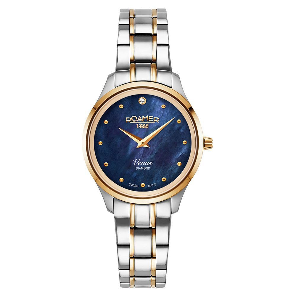 Roamer Venus Diamond Quartz Analog Blue Mother Of Pearl Dial Two Toned Stainless Steel Strap Watch For Women-picture-17