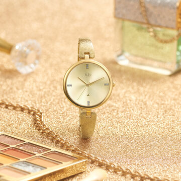 Fastrack Vyb Diva Quartz Analog Golden Dial Metal Strap Watch for Girls