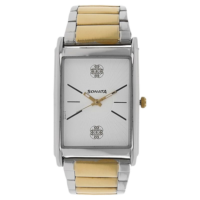 Sonata Quartz Analog White Dial Stainless Steel Strap Watch for Men