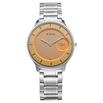 Titan Edge Murals Quartz Analog Yellow Dial Stainless Steel Strap Watch For Men