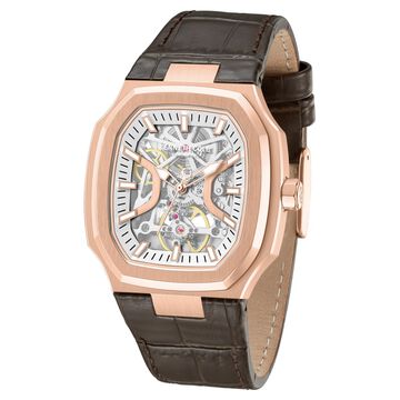 Kenneth Cole Automatic Silver Dial Brown Leather Strap Watch For Men