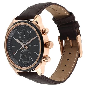 Titan Quartz Multifunction Black Dial Leather Strap Watch for Men