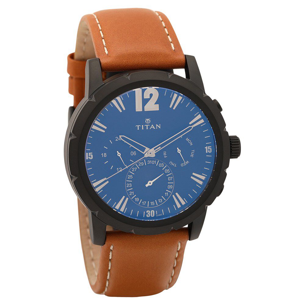 Titan Quartz Multifunction Black Dial Leather Strap watch for Men