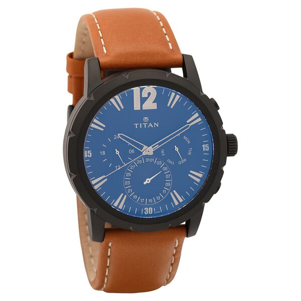 Titan Quartz Multifunction Black Dial Leather Strap watch for Men - image number 0
