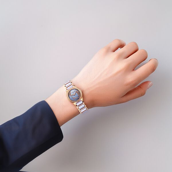 Xylys Swiss Analog Shimmer Swiss Steel & Ceramic Mother of Pearl Lilac Dial Watch for Women - image number 6
