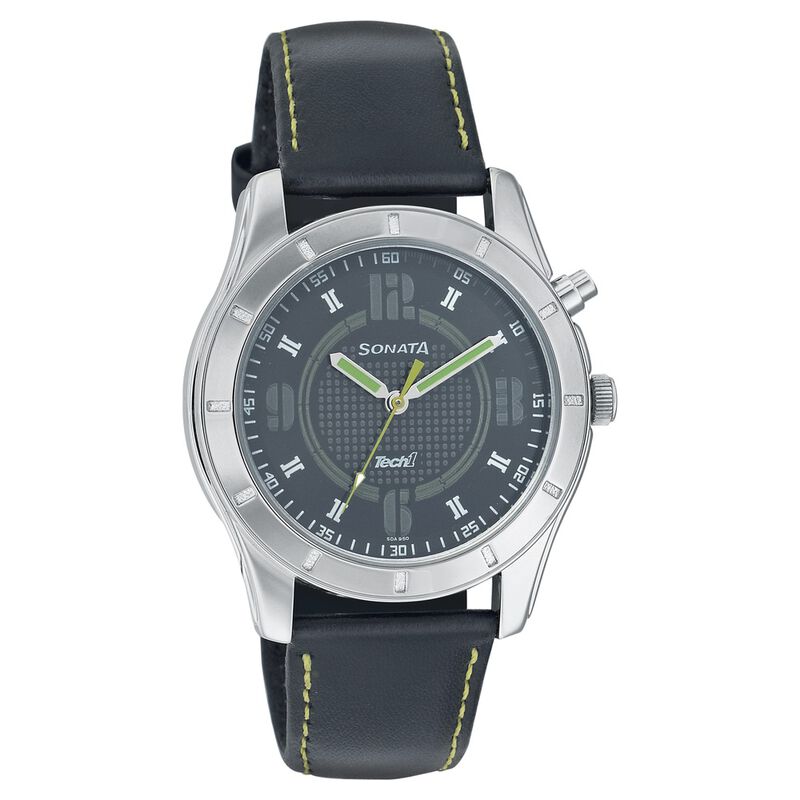 Sonata Quartz Analog Black Dial Leather Strap Watch for Men - image number 0
