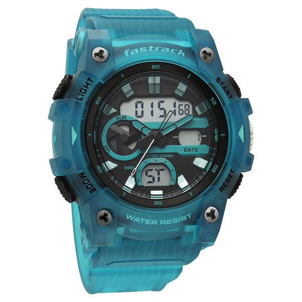 Fastrack StreetStyle Quartz Analog Digital Black Dial Translucent Blue Polyether Strap Watch For Guys - image number 1
