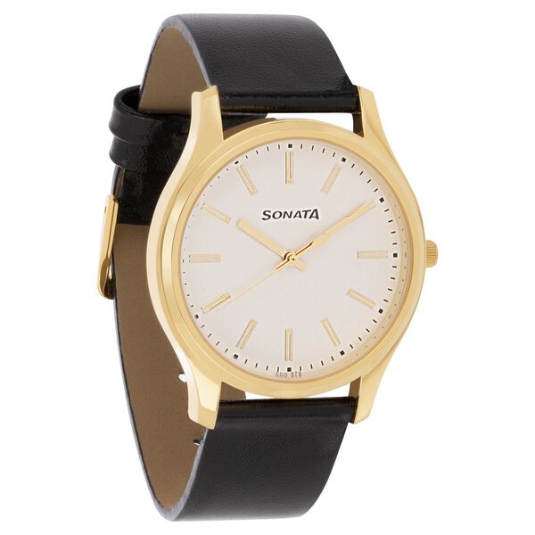 Sonata Quartz Analog White Dial Leather Strap Watch for Men - image number 1
