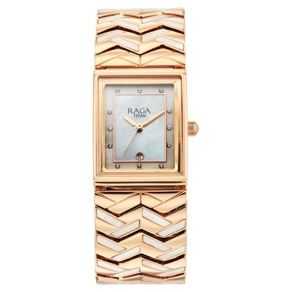 Titan Raga Power Pearls 2.0 Quartz Analog Mother Of Pearl Dial Rose Gold Metal Strap Watch For Women - image number 1