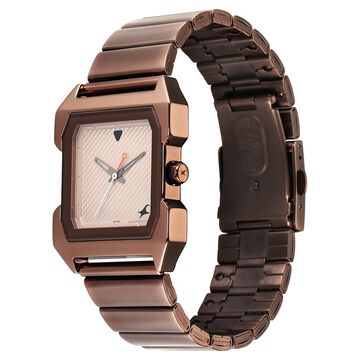 Fastrack Pulse Quartz Analog Beige Dial With Brown Colour Stainless steel Strap Watch for Guys