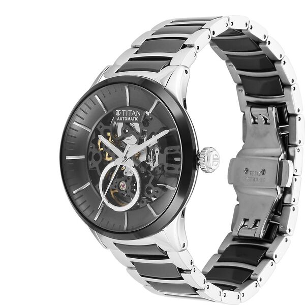 Titan Ceramic Fusion Automatic Black Dial Silver Dual-Toned Stainless Steel Bracelet Watch for Men - image number 2