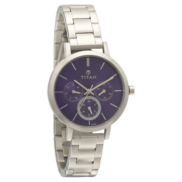 Titan Quartz Multifunction Purple Dial Stainless Steel Strap Watch for Women - image number 0