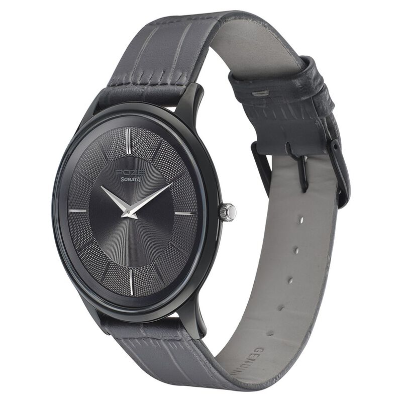 Buy Online Poze by Sonata Quartz Analog Black Dial Leather Strap Watch for Men sp70005kl02 Titan