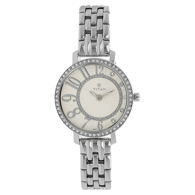 Titan Quartz Analog Silver Dial Stainless Steel Strap Watch for Women