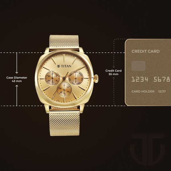 Titan Classique Suave Quartz Yellow Dial Golden Stainless Steel Mesh Strap Watch for Men - image number 2
