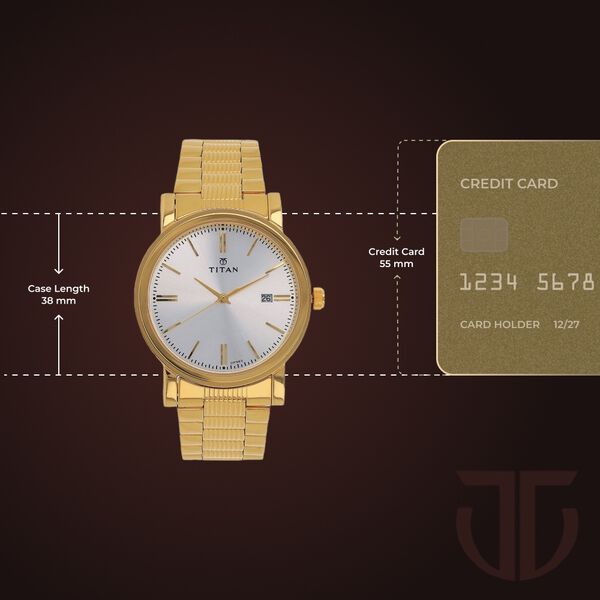 Titan Quartz Analog with Date Silver Dial Golden Stainless Steel Strap Watch For Men - image number 2