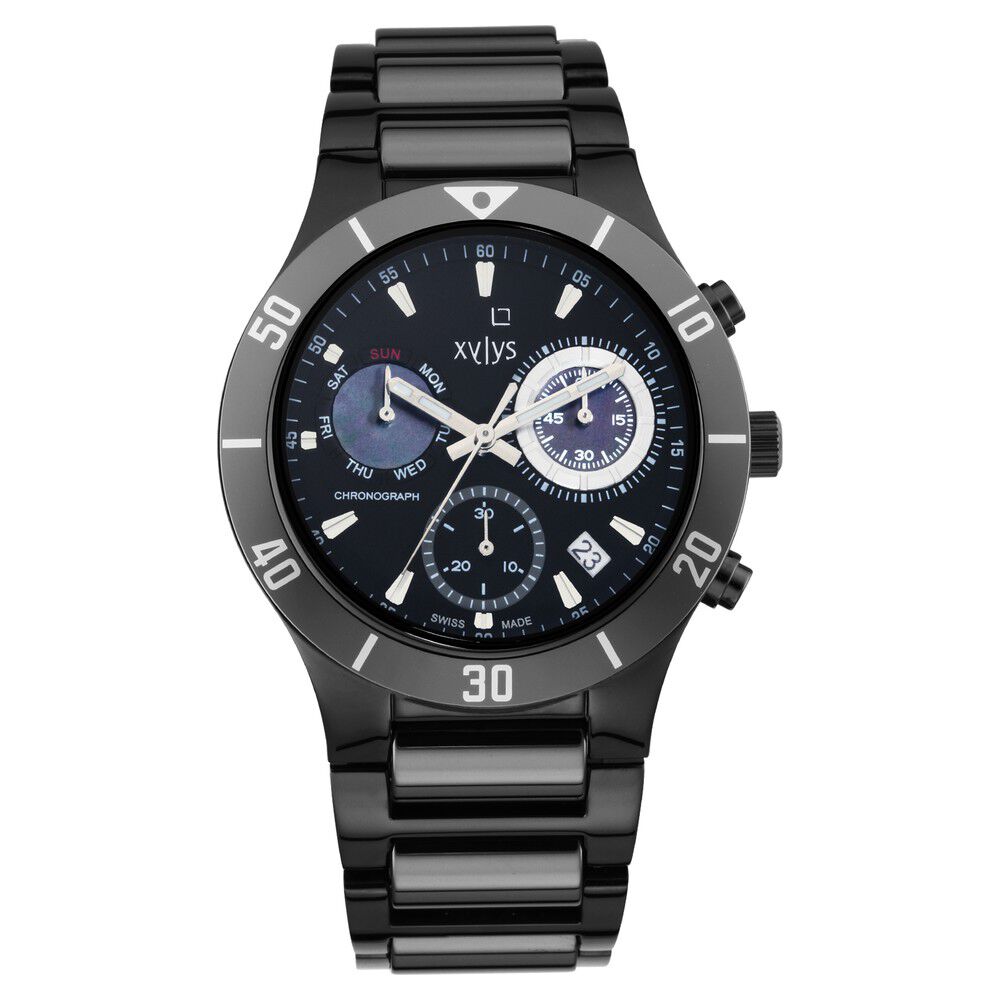 Buy Online Xylys Swiss Chronograph Stainless Steel And Ceramic Strap Black Dial Watch For Men ns9295dm05 Titan