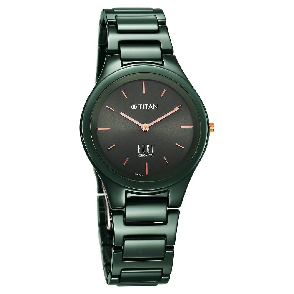 Buy Online Titan Edge Ceramic Slim Ceramic Strap Glossy Green Dial Analog Watch for Women ns2653qc06 Titan