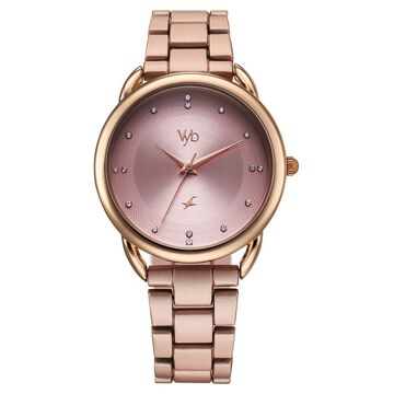 Vyb Charmer By Fastrack Quartz Analog Pink Dial Metal Strap Watch For Girls