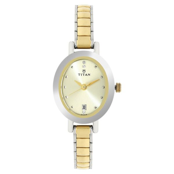 Titan Quartz Analog with Date Champagne Dial Stainless Steel Strap Watch for Women - image number 0