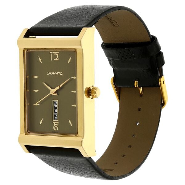 Sonata Quartz Analog with Day and Date Green Dial Leather Strap Watch for Men - image number 1