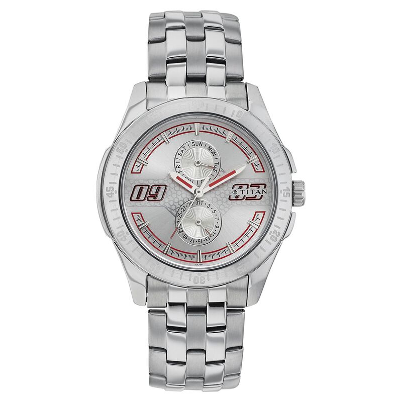 Titan Quartz Analog with Day and Date Silver Dial Stainless Steel Strap Watch for Men - image number 0