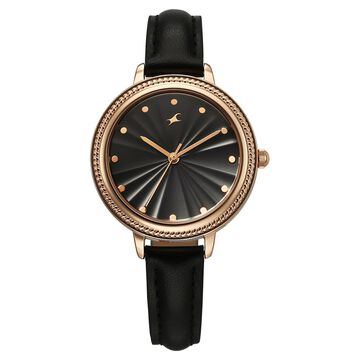 Fastrack Stunners X Quartz Analog Black Dial Leather Strap Watch For Girls