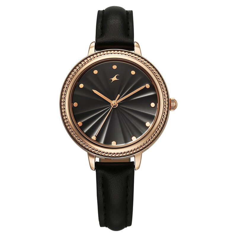 Fastrack Stunners X Quartz Analog Black Dial Leather Strap Watch For Girls