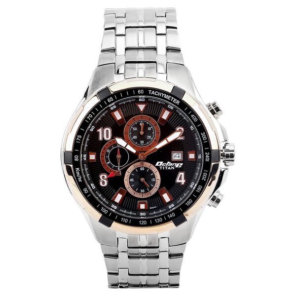 Titan Quartz Chronograph Black Dial Metal Strap Watch for Men - image number 0