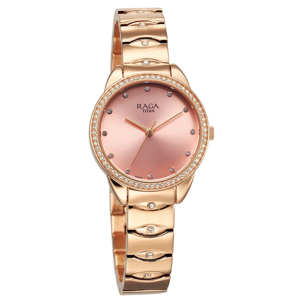 Buy Online Titan Raga Showstopper Quartz Analog Pink Dial Metal Strap Watch for Women ns95281wm01 Titan