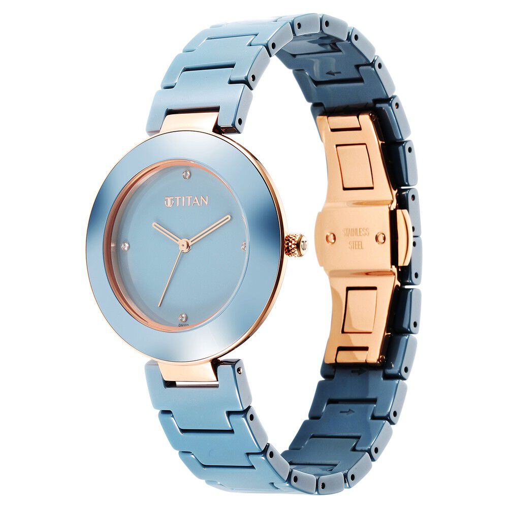 Buy Online Titan Purple Ceramics Blue Dial Analog Ceramic Strap