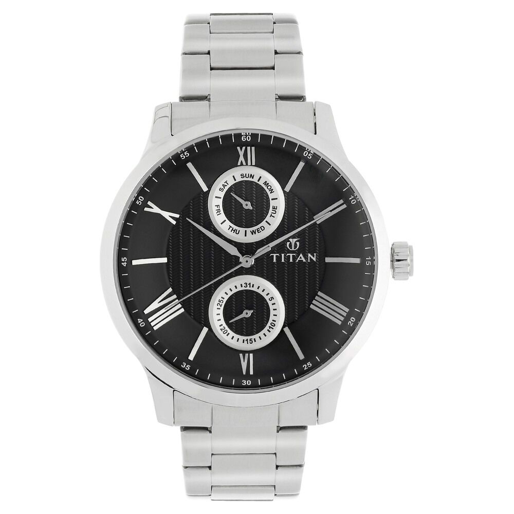 Buy Online Titan Quartz Multifunction Black Dial Stainless Steel