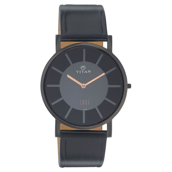 Titan Edge Quartz Analog Black Dial Black Leather Strap Watch For Men - image number 0