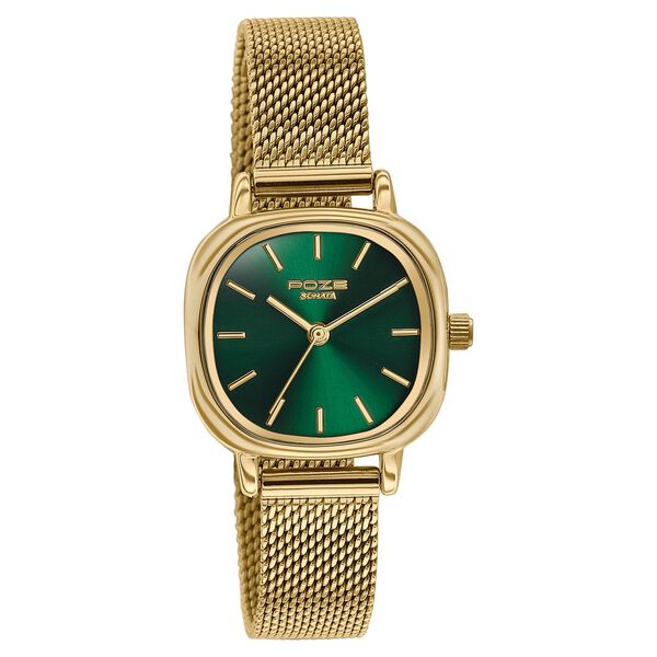 Poze By Sonata Quartz Analog Green Dial Golden Metal Strap Watch For Women - image number 2