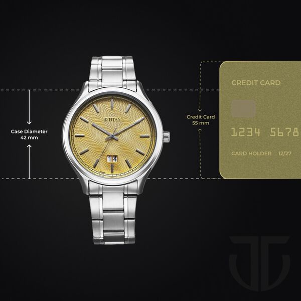 Titan Palette Of Time Quartz Analog with Date Yellow Dial Stainless Steel Strap Watch For Men - image number 2